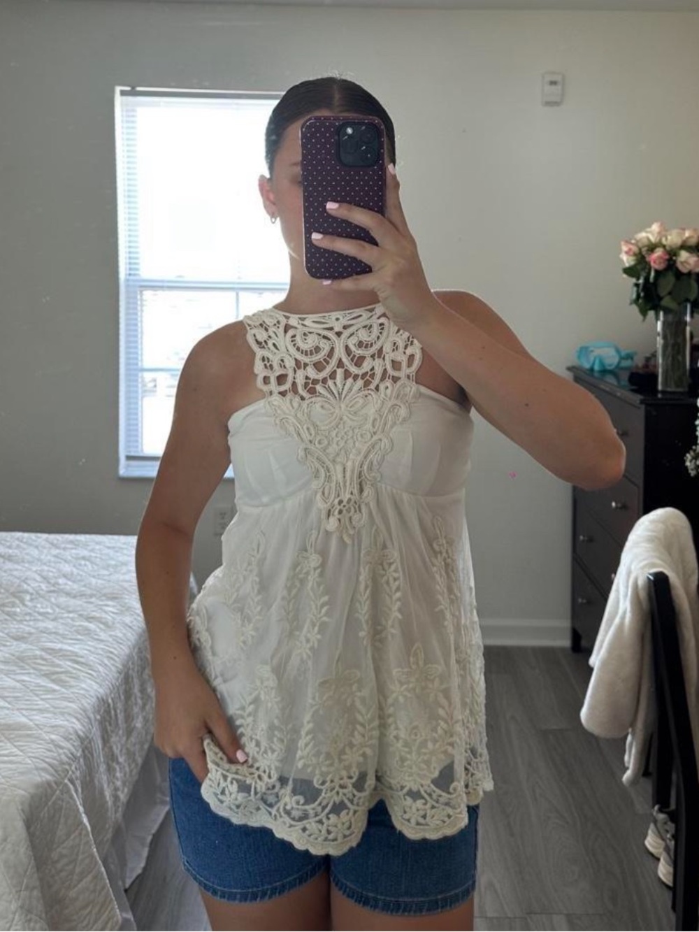 Boston Proper White Crochet Halter Camisole